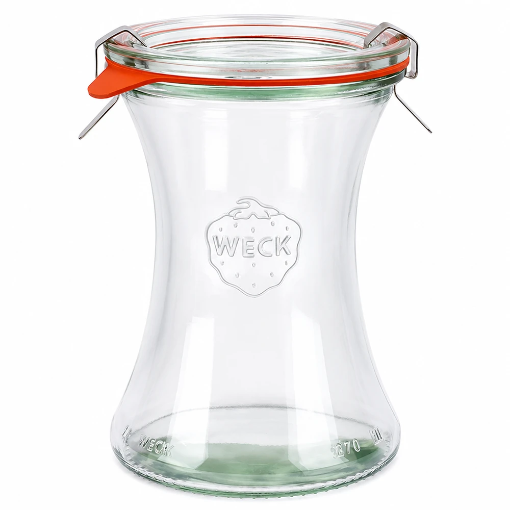 370 ml delicatessenpot, compleet WECK RR80 WECK delicatessenpot 370ml RR80 met glazen deksel rubberen ring en klemmen complete set voor conserveren