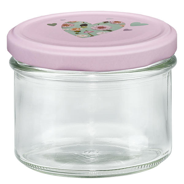 Glazen van 225 ml + BasicSeal-deksel met roze hart UNiTWIST