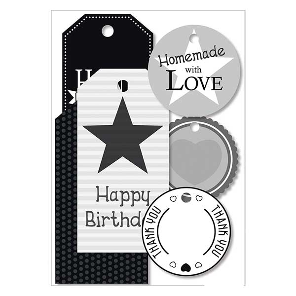 Zwart-wit cadeaulabels (6 stuks)