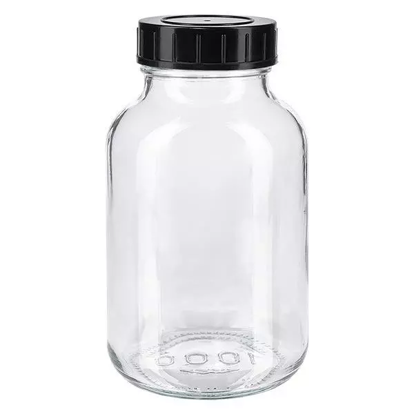 Fles met wijde hals 1000 ml helder glas met schroefdeksel Fles met wijde hals 1000 ml helder glas met schroefdeksel