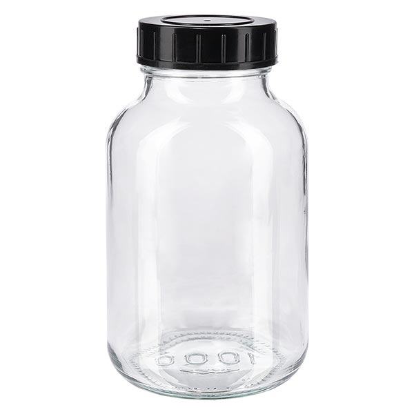 Fles met wijde hals 1000 ml helder glas met schroefdeksel Fles met wijde hals 1000 ml helder glas met schroefdeksel