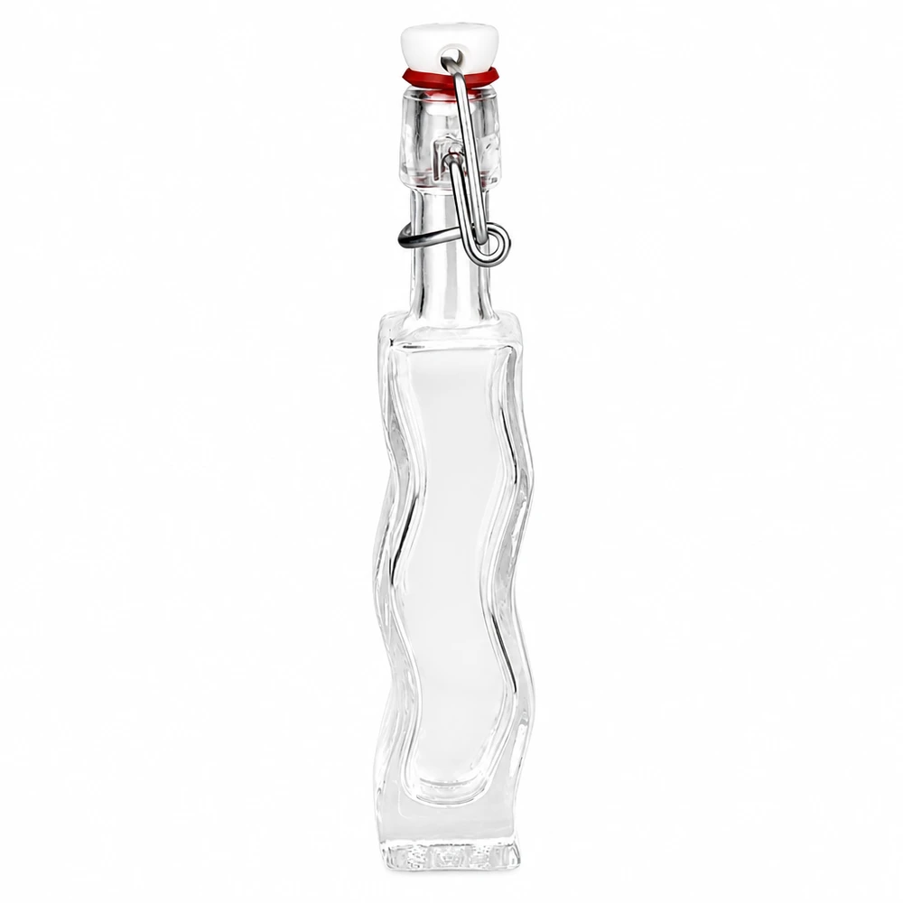 40 ml glazen fles Fila met PVC-sluiting UNiTWIST® 40ml glazen fles Anna met transparant glas en witte PVC draaidop UNiTWIST, gebogen vorm