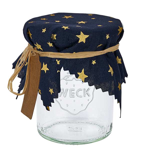 Stoffen lapje voor deksel blauw met sterren 15cm hoekig Stoffen lapje voor deksel blauw met sterren 15cm hoekig