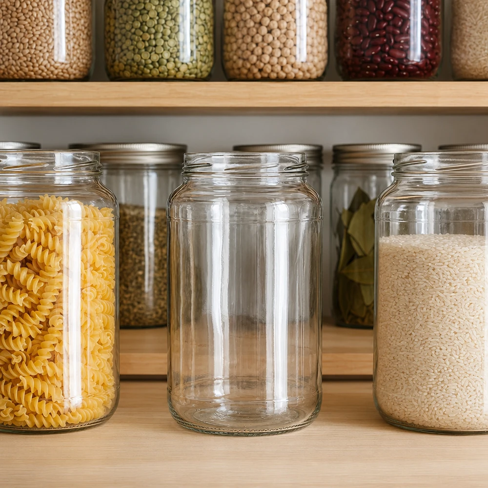 1700ml rond glas zonder deksel (TO100) UNiTWIST UNiTWIST Runda1700 trommels 1700ml TO100 opbergrek voorraadkast pasta rijst peulvruchten georganiseerde opslag
