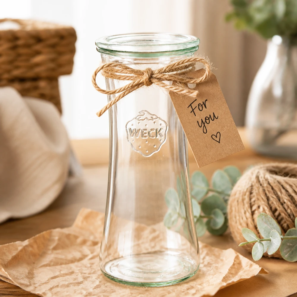 700ml delicatessenglas met glazen deksel WECK RR80 WECK Delikatessenglas 700ml RR80 mit Geschenkanhänger und Juteschnur - dekoratives Einmachglas als Geschenkidee