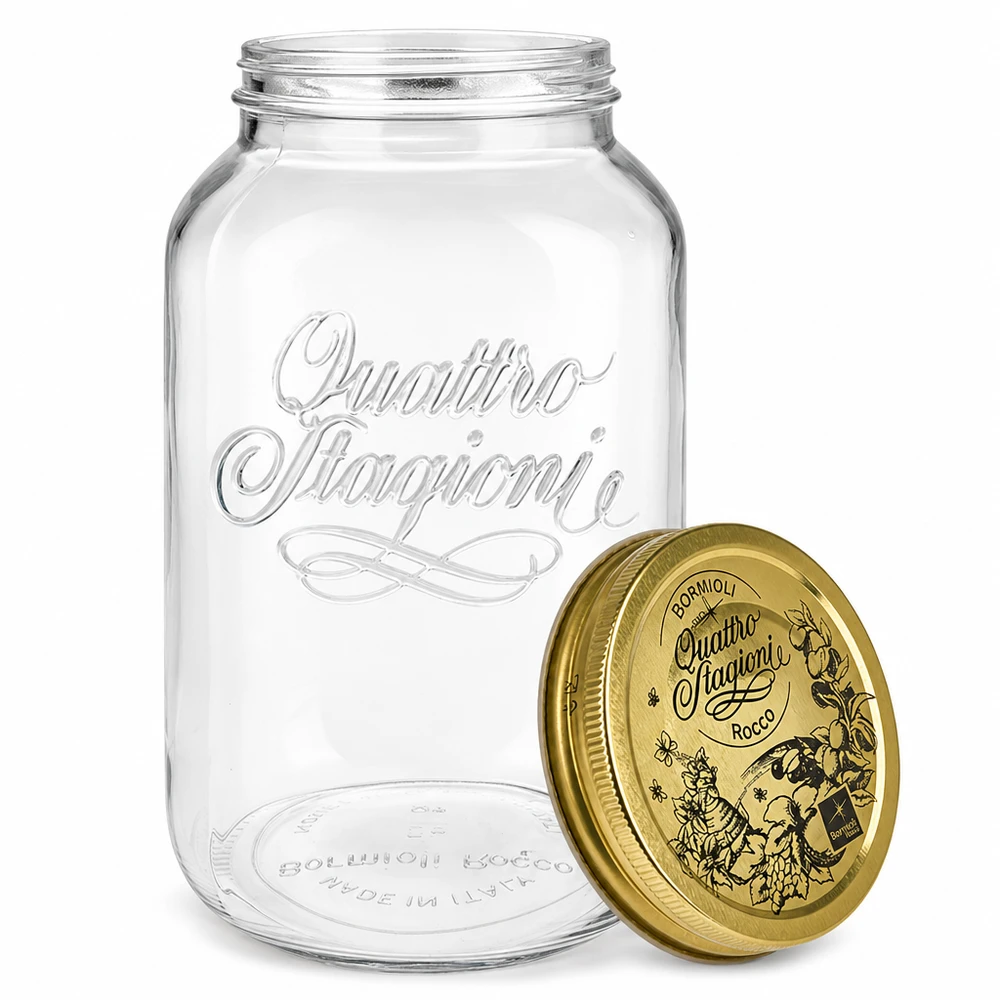 3800 ml rond glas "Quattro Stagioni" met deksel Bormioli Rocco Quattro Stagioni inmaakpot 3800ml met afneembaar deksel Detailweergave Italiaanse kwaliteit