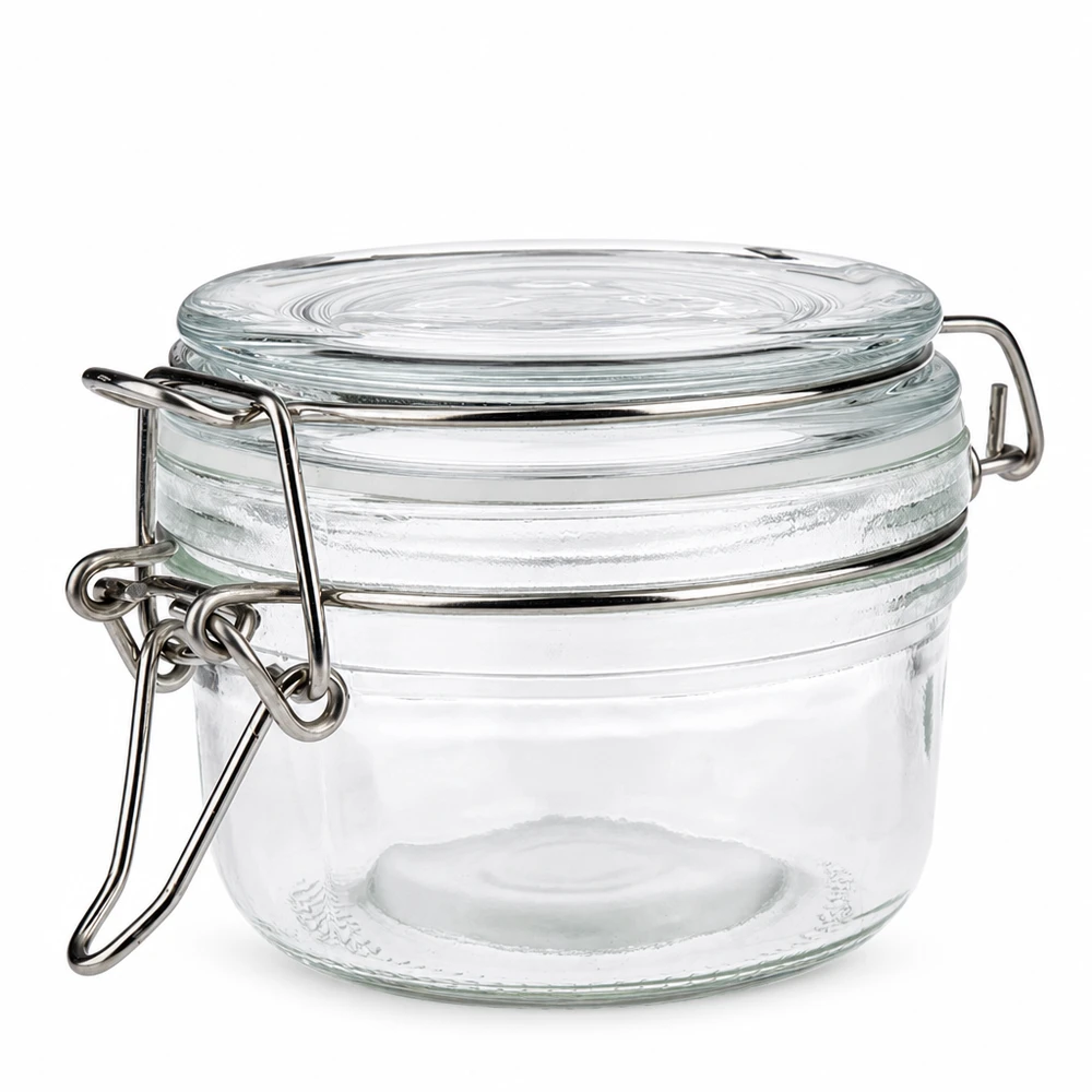 100 ml voorraadpot met praktisch klikdeksel van transparant glas voor in de keuken