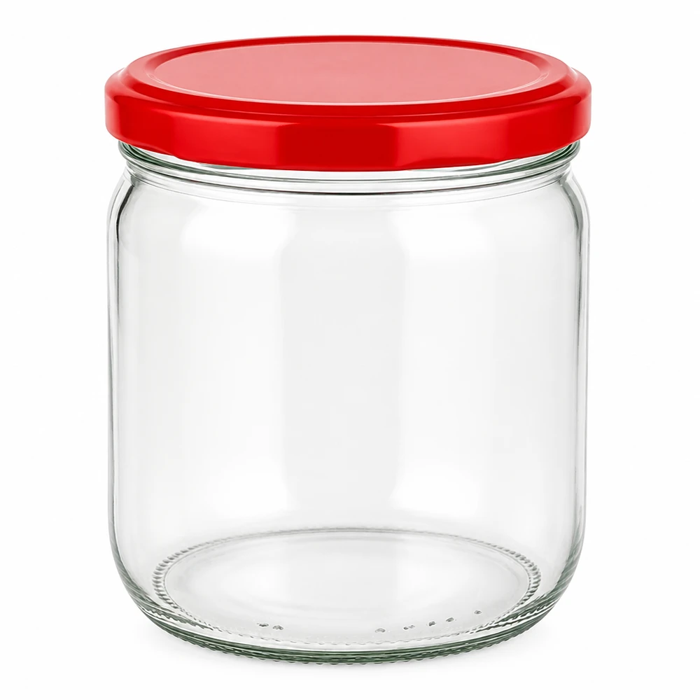 425ml ronde inmaakpot met rood BasicSeal deksel UNiTWIST - lege inmaakpot van helder glas voor het inmaken