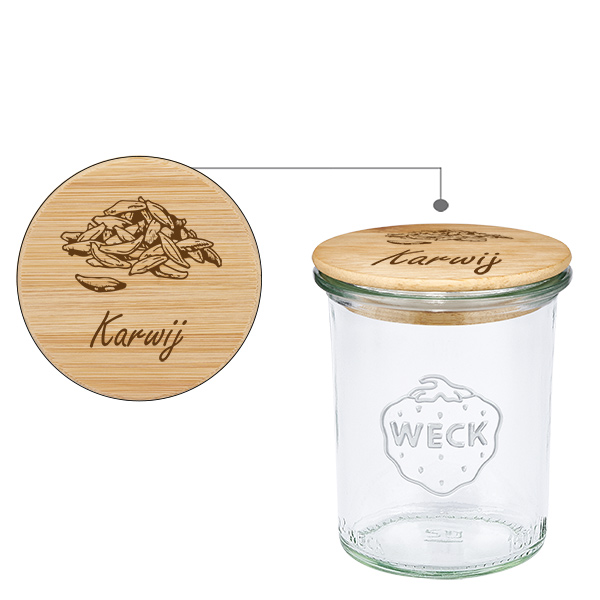 Houten dekselset "Karwij" met WECK bekers 160ml Houten dekselset "Karwij" met WECK bekers 160ml