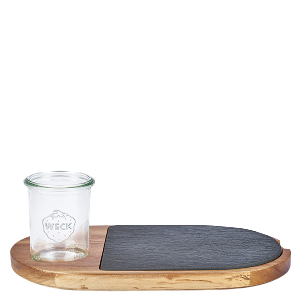 Plus3 serveerplank van acaciahout en leisteen