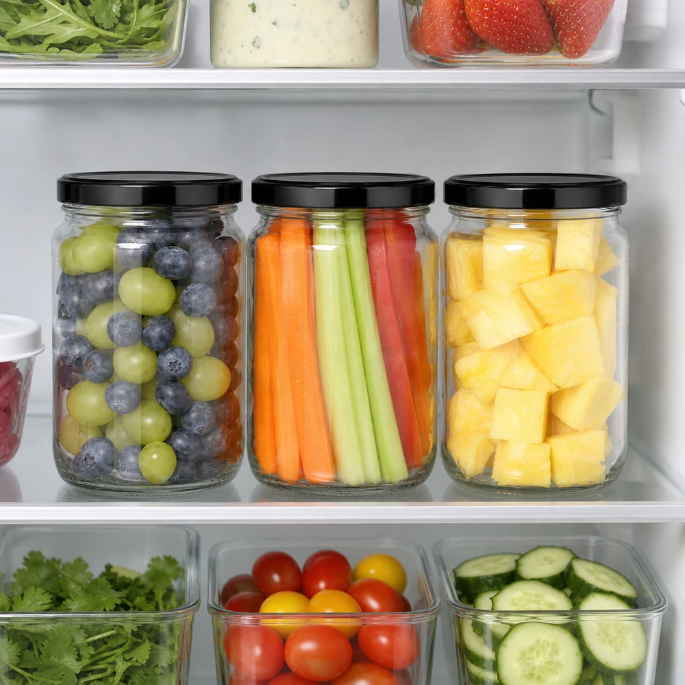 1700ml rond glas met BasicSeal deksel zwart UNiTWIST Koelkast organiser 1700ml ronde pot zwart BasicSeal deksel fruit groenten meal prep vers voedsel