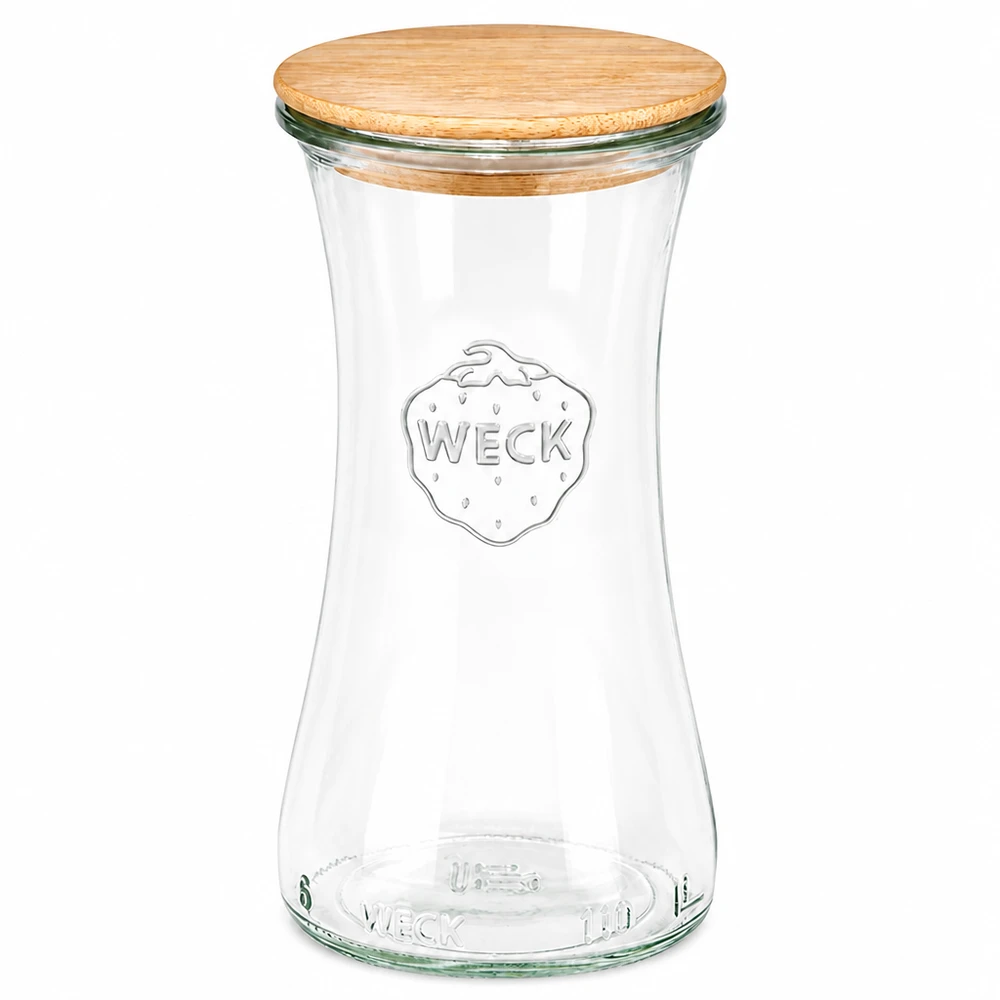 WECK delicatessenpot 100ml RR40 met houten deksel van bamboe, lege inmaakpot met logo voor jam en marmelade