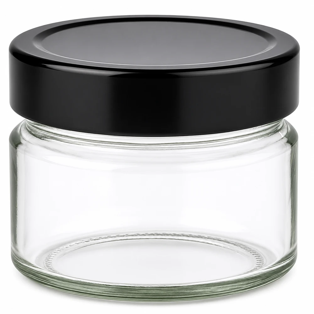 130ml rond glas met BasicSeal deksel zwart UNiTWIST 130ml rond glas met BasicSeal deksel zwart UNiTWIST