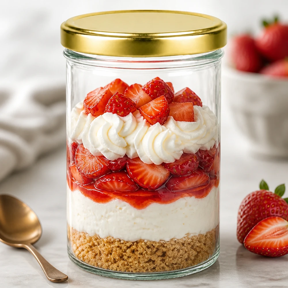 435 ml UNiTWIST bekers met gouden deksel als dessertglas voor aardbeientruffels en gelaagde desserts