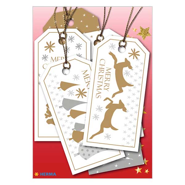 Label "Vrolijk Kerstfeest" (6 stuks) met glitter