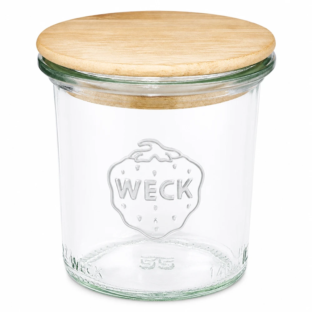 140ml metselpot WECK RR60 met houten deksel Transparante metselpot met natuurlijk houten deksel voor keuken