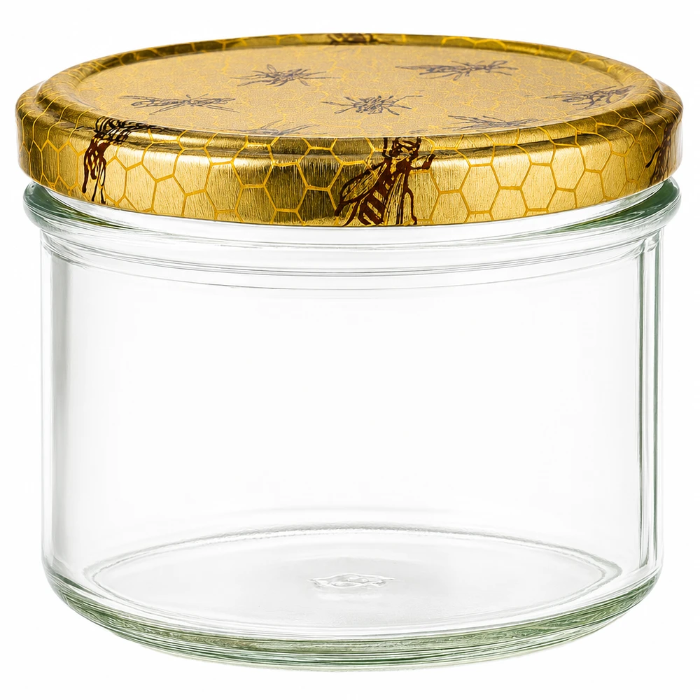 Honingpot 250 g met deksel met honingraatmotief BasicSeal UNiTWIST 250g Honigglas mit goldenem Bienenwabe-Deckel - leeres Einmachglas für Honig, Marmelade und Vorräte