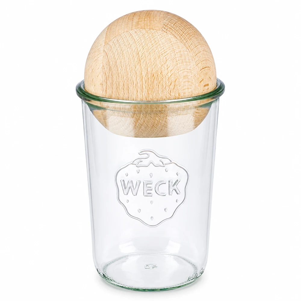 850ml stortglas WECK RR100 met houten bal WECK RR100 beker 850ml met beukenhouten boldeksel, transparante inmaakpot met houten deksel