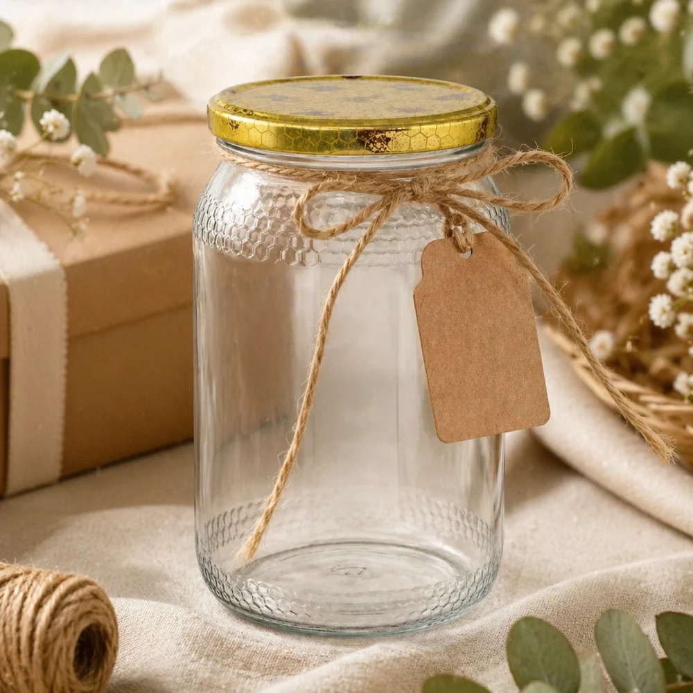 900ml honingpot leeg met kraftpapier label en jute koord als geschenkverpakking rustieke decoratie