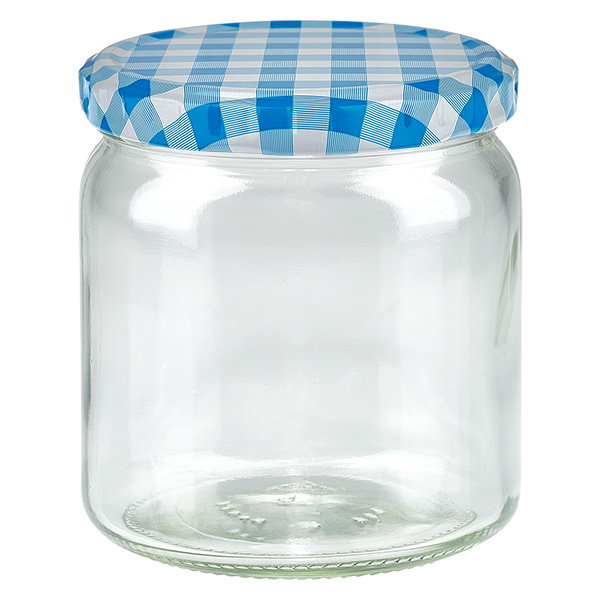 408ml rond glas met BasicSeal deksel blauw/wit UNiTWIST