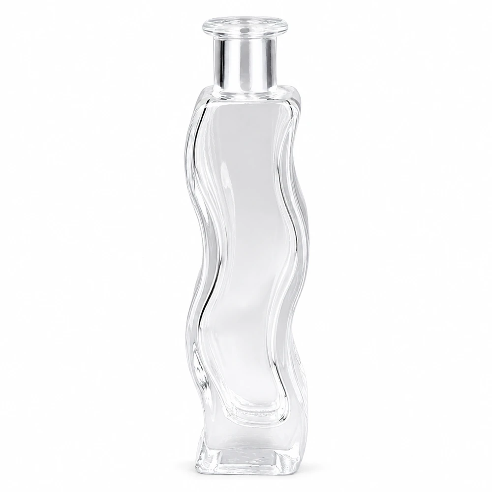 100 ml glazen fles Melissa zonder sluiting UNiTWIST® 100ml glazen fles Melissa leeg zonder dop UNiTWIST transparant met geribbelde vorm voor parfum of cosmetica