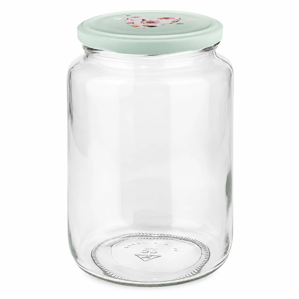 Ronde pot van 795 ml + BasicSeal-deksel met munt hart UNiTWIST 795ml ronde pot met mint BasicSeal deksel hart ontwerp inmaakpot voorraadpot glazen pot met schroefdop