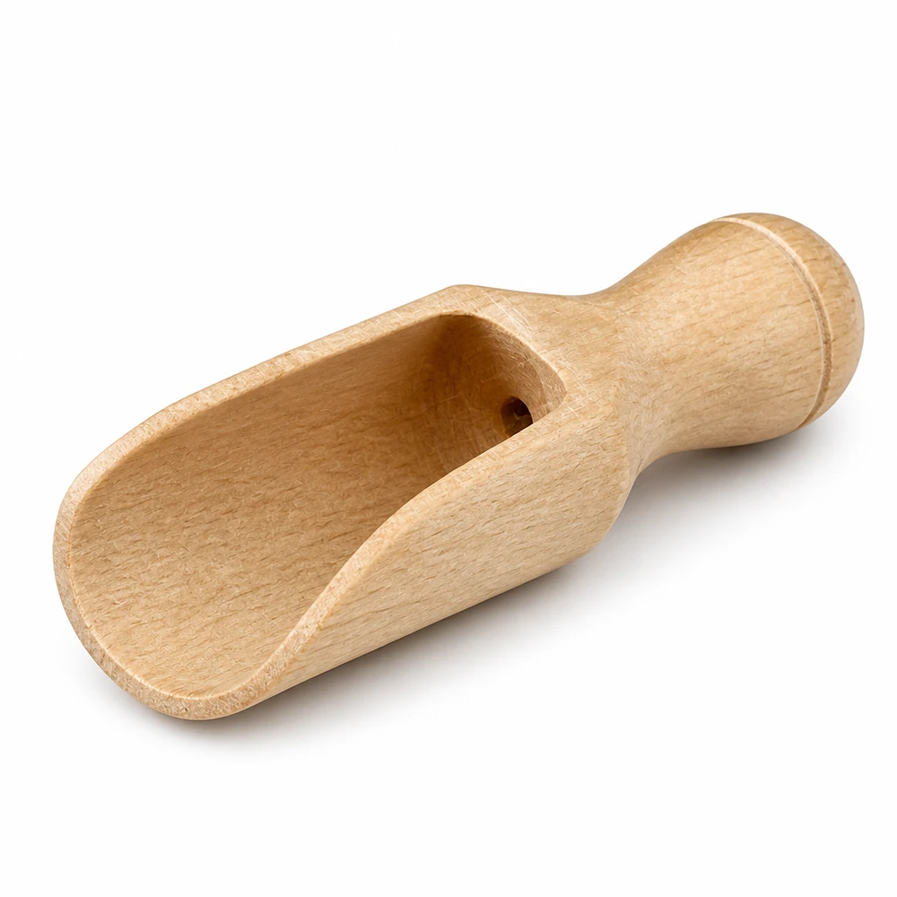 Houten schep maat XS halfronde vorm - 52mm lang Houten schepje XS van beukenhout met ergonomisch handvat en halfrond schepje voor nauwkeurig doseren van kruiden