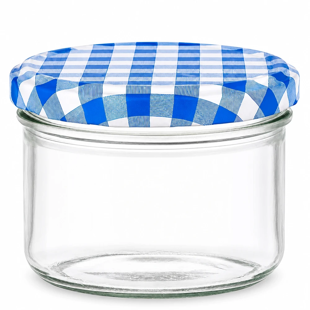 230ml cilindrische pot met BasicSeal deksel blauw UNiTWIST 230 ml cilindrische pot met blauw en wit geruit BasicSeal deksel, rond, transparant, inmaakpot voor het inmaken