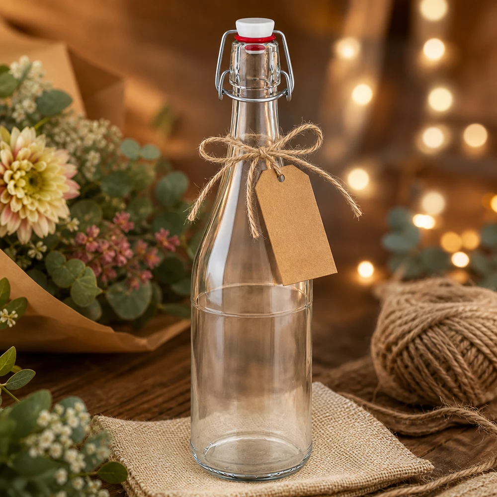 750 ml glazen fles + draaidop PVC UNiTWIST 750ml glazen fles swing top PVC UNiTWIST geschenkverpakking ambachtelijke papier hanger rustieke decoratie