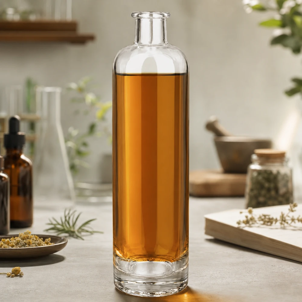 500ml glazen fles Ella UNiTWIST gevuld met kamillethee omringd door kruiden en natuurlijke producten Lifestyle scene