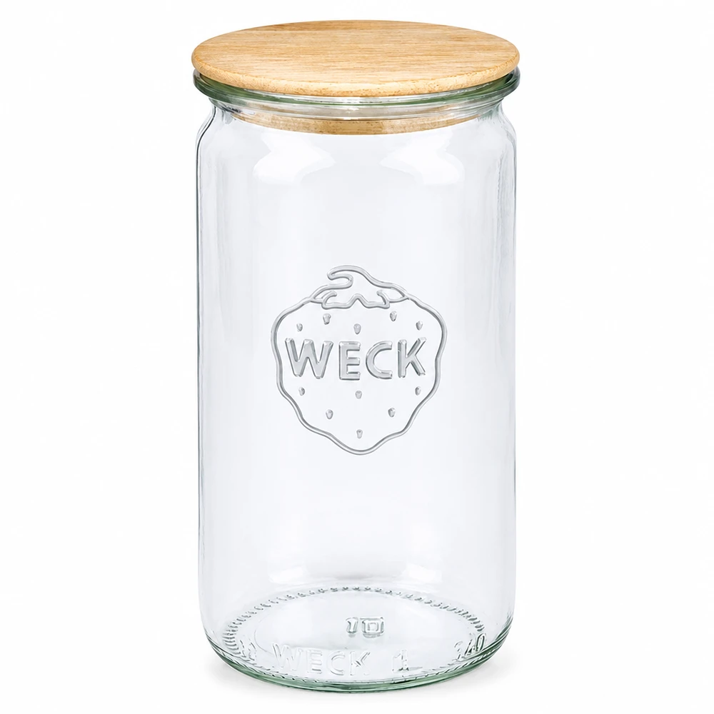 WECK cilinderpot 340ml RR60 met houten deksel Inmaakpot transparant van glas met naturel houten deksel