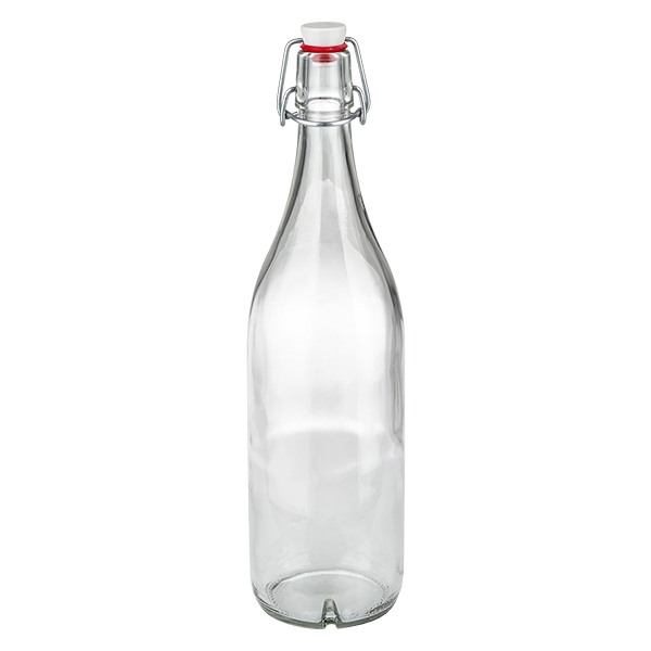 Glazen fles van 1000 ml + porseleinen slingerdop UN... 1000ml glazen fles met draaidop van porselein leeg transparant voor het bewaren van drankjes