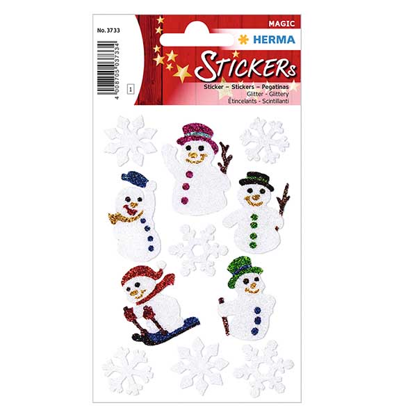 Stickers "Sneeuwpoppen" (11 stickers met glitter)