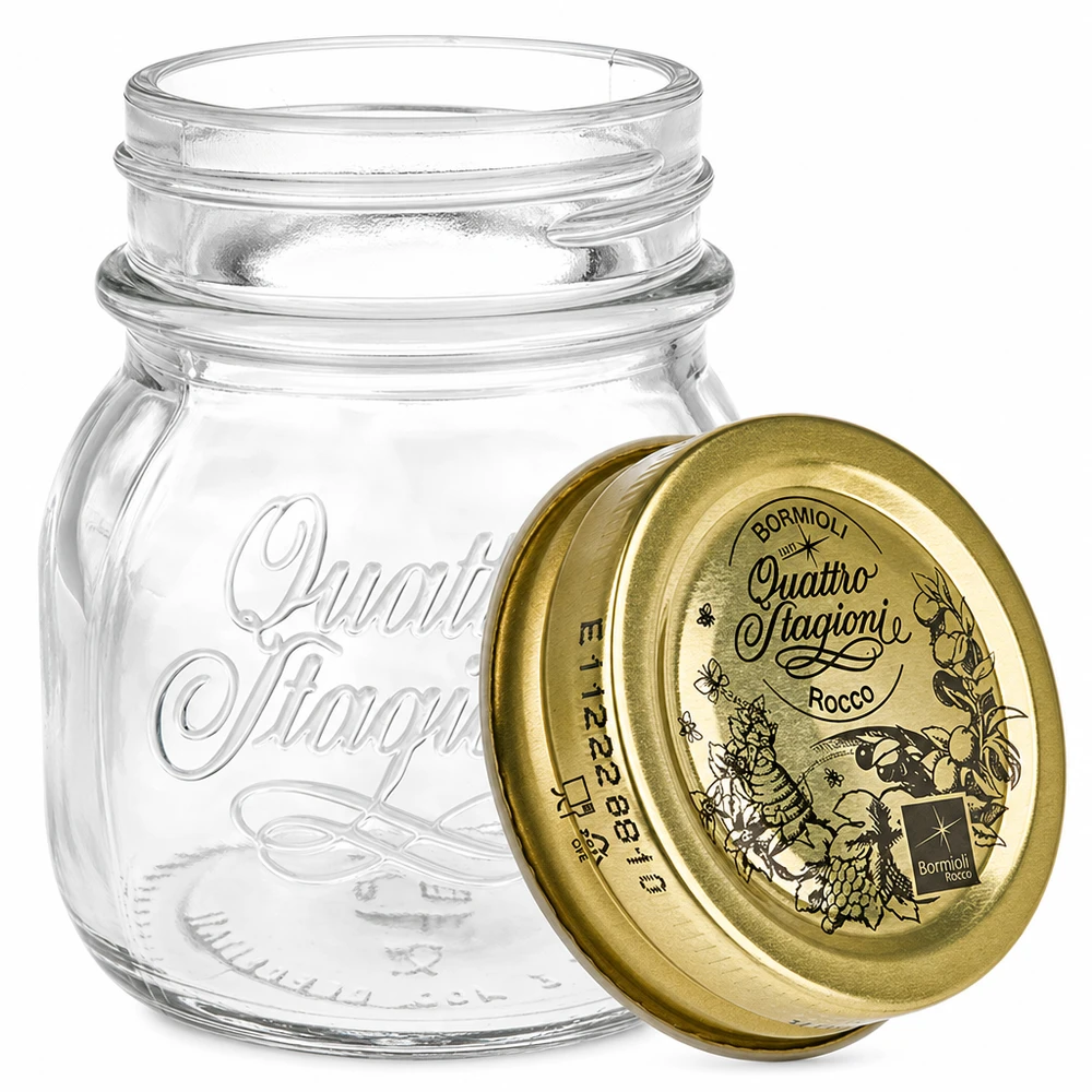 150 ml rond glas "Quattro Stagioni" met deksel 150ml ronde pot Quattro Stagioni met gouden deksel inmaakpot bewaarpot Bormioli Rocco Italiaans