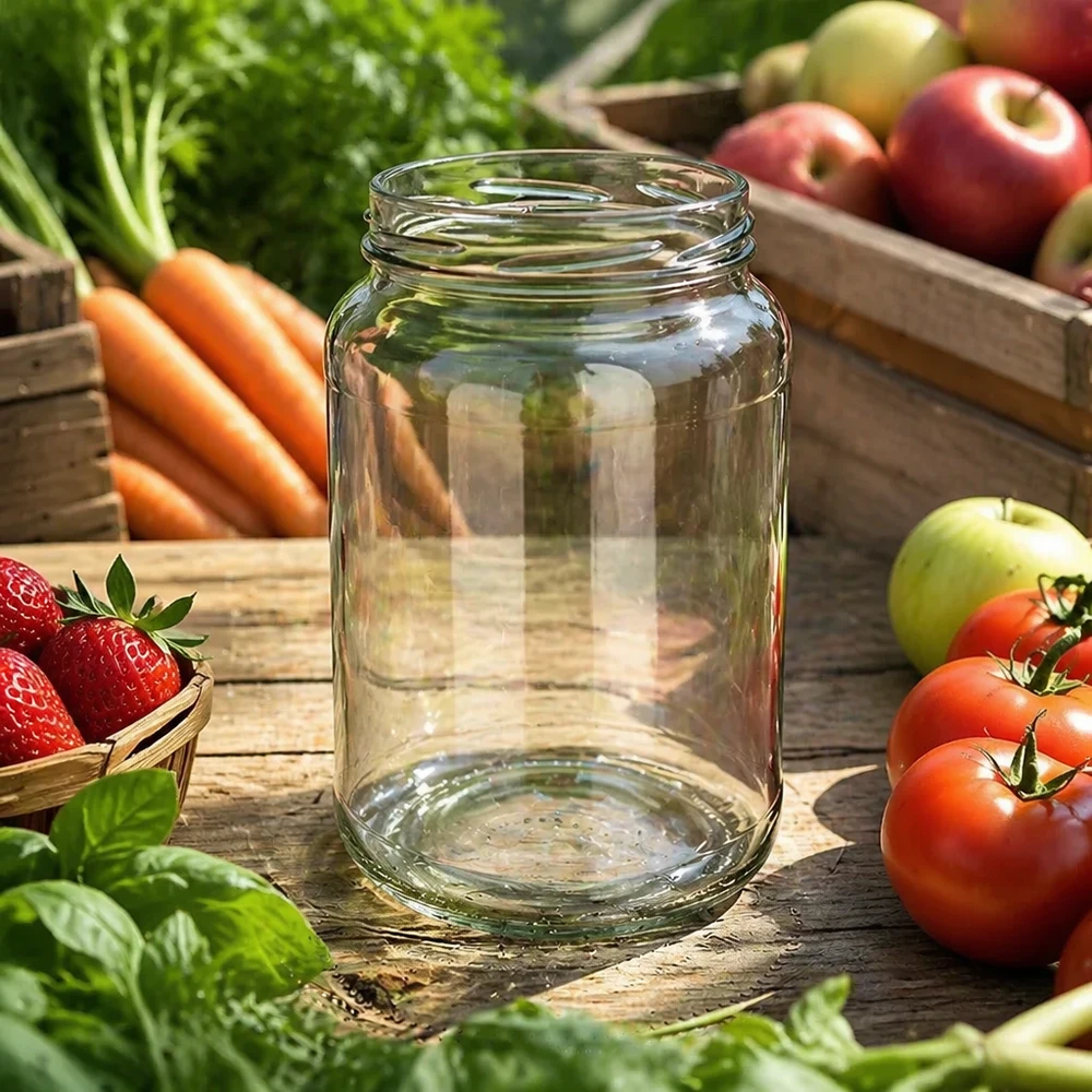UNiTWIST Runda1700 bekers 1700ml TO100 leeg tussen verse groenten fruit houten tafel conserveren natuurlijk