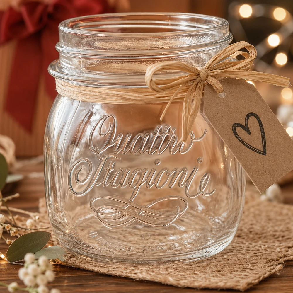 250 ml Quattro Stagioni huishoudpot met lint en hartjeshanger als cadeautip voor de keuken