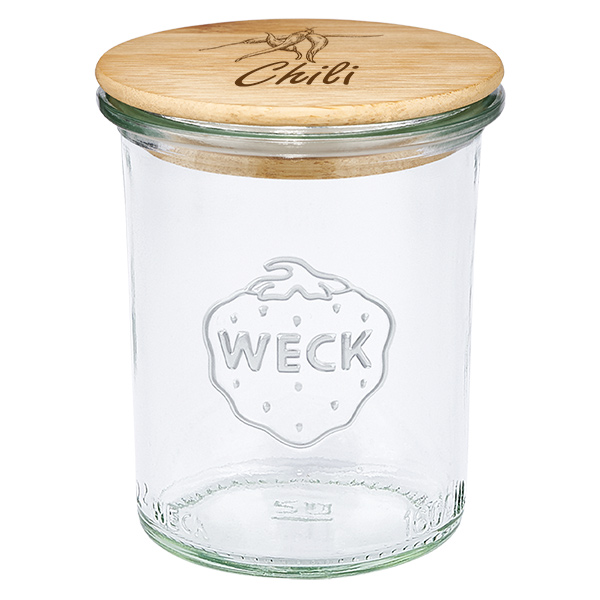 Houten dekselset "Chilli" met WECK steelpannen 160ml Houten dekselset "Chilli" met WECK steelpannen 160ml