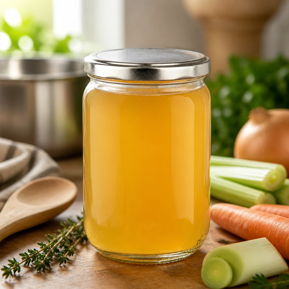 Doorzichtig rond glazen pot van 555 ml met metalen deksel BasicSeal zilver, ideaal voor het inmaken van bouillon
