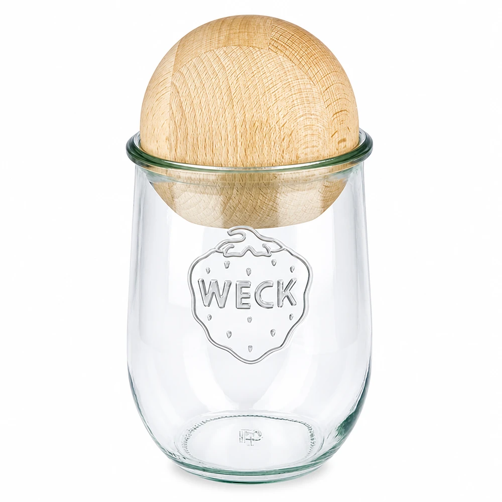 1062ml tulpenglas WECK RR100 met houten bal WECK tulpenpot 1062ml RR100 met beukenhouten deksel Inmaakpot gemaakt van gerecycled glas