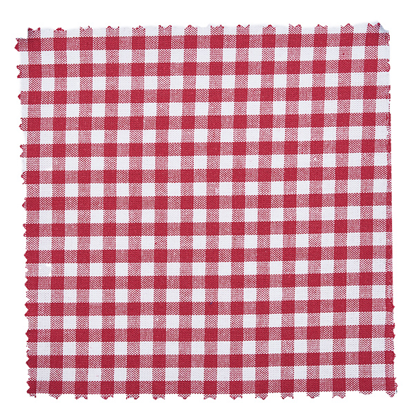 Stoffen sieraden doily bordeaux geruit 120x120mm vierkant Bordeaux-wit geblokt stofpatroon van de 12 cm sierdoily in close-up met geruit motief