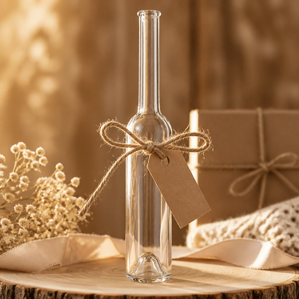 100 ml glazen fles Hugo zonder sluiting UNiTWIST® 100ml glazen fles Hugo geschenkdoos jute hanger rustieke decoratie vintage stijl UNiTWIST product afbeelding 5