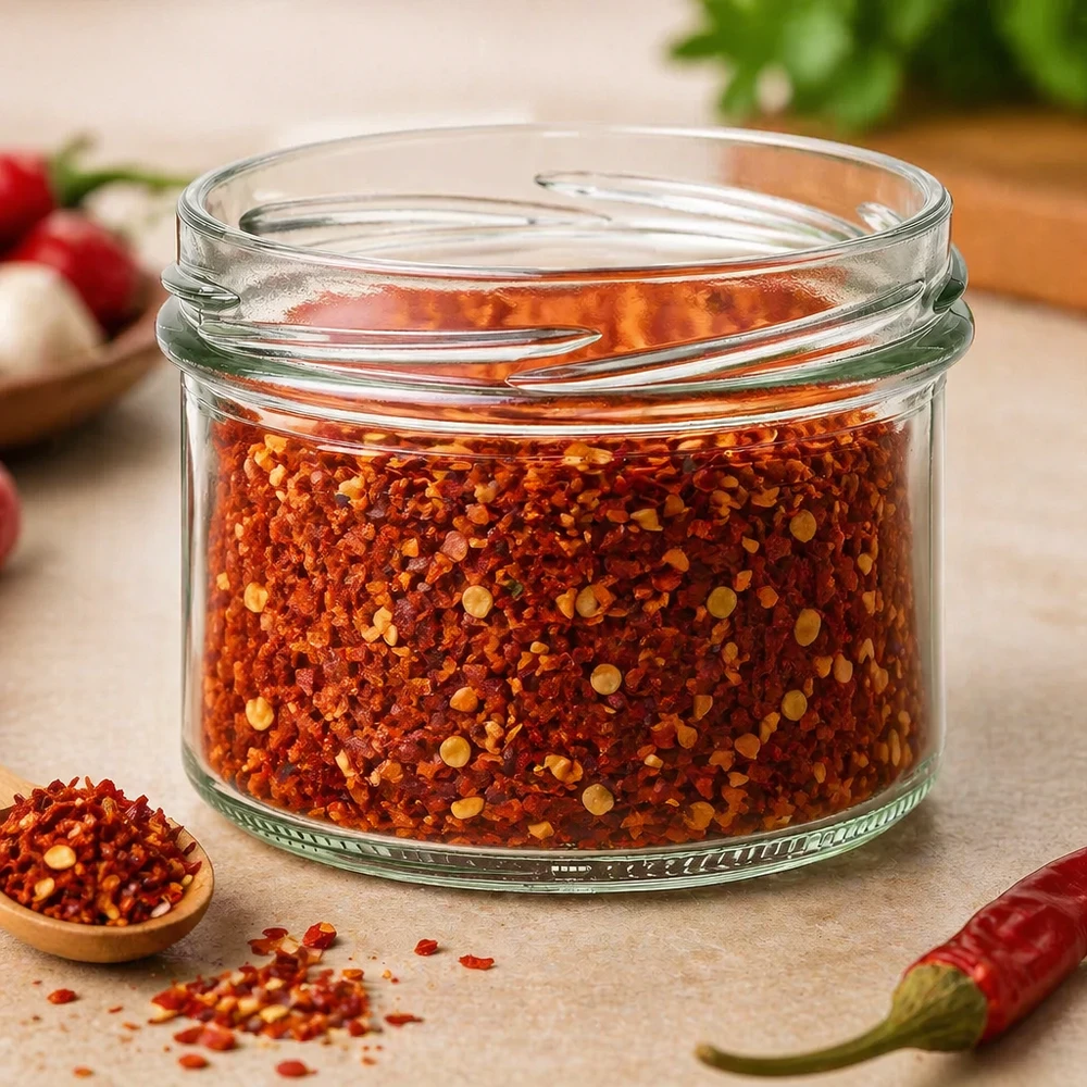 UNiTWIST tumblers 225ml gevuld met chilikruidenmix, glazen pot voor kruiden en keukenbenodigdheden