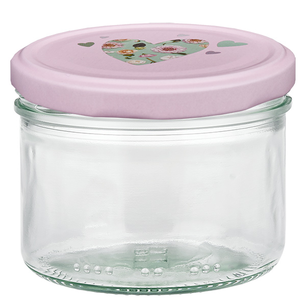 Cilindervormige pot 230 ml + BasicSeal-deksel roze hart