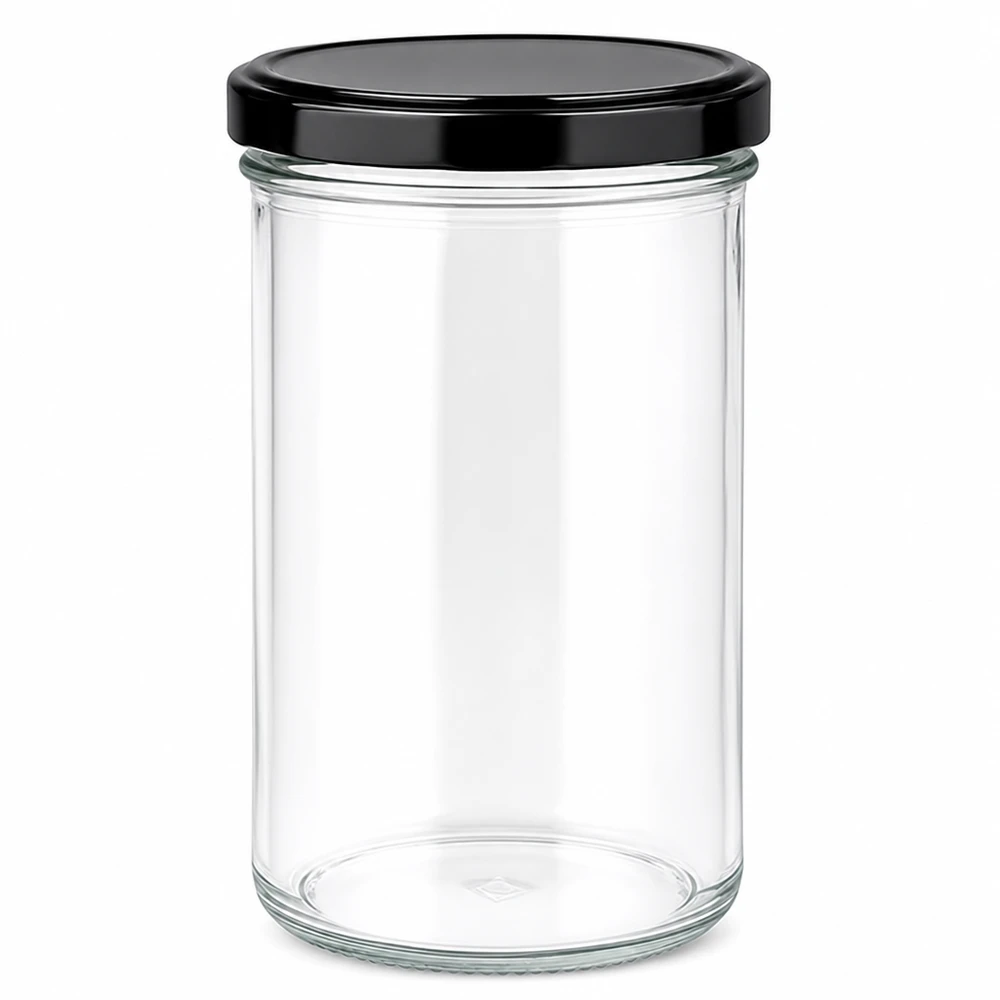 277ml bekers met BasicSeal deksel zwart UNiTWIST 277ml mason jar leeg met zwart BasicSeal deksel inmaakpot jampot voorraadpot
