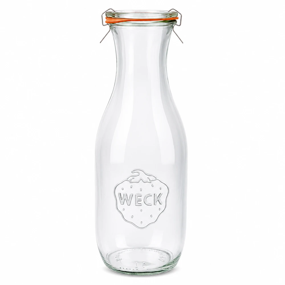 1062 ml sapfles, compleet WECK RR60 WECK sapfles 1062ml van glas met draaidop en rubberen ring compleet RR60 helder transparant