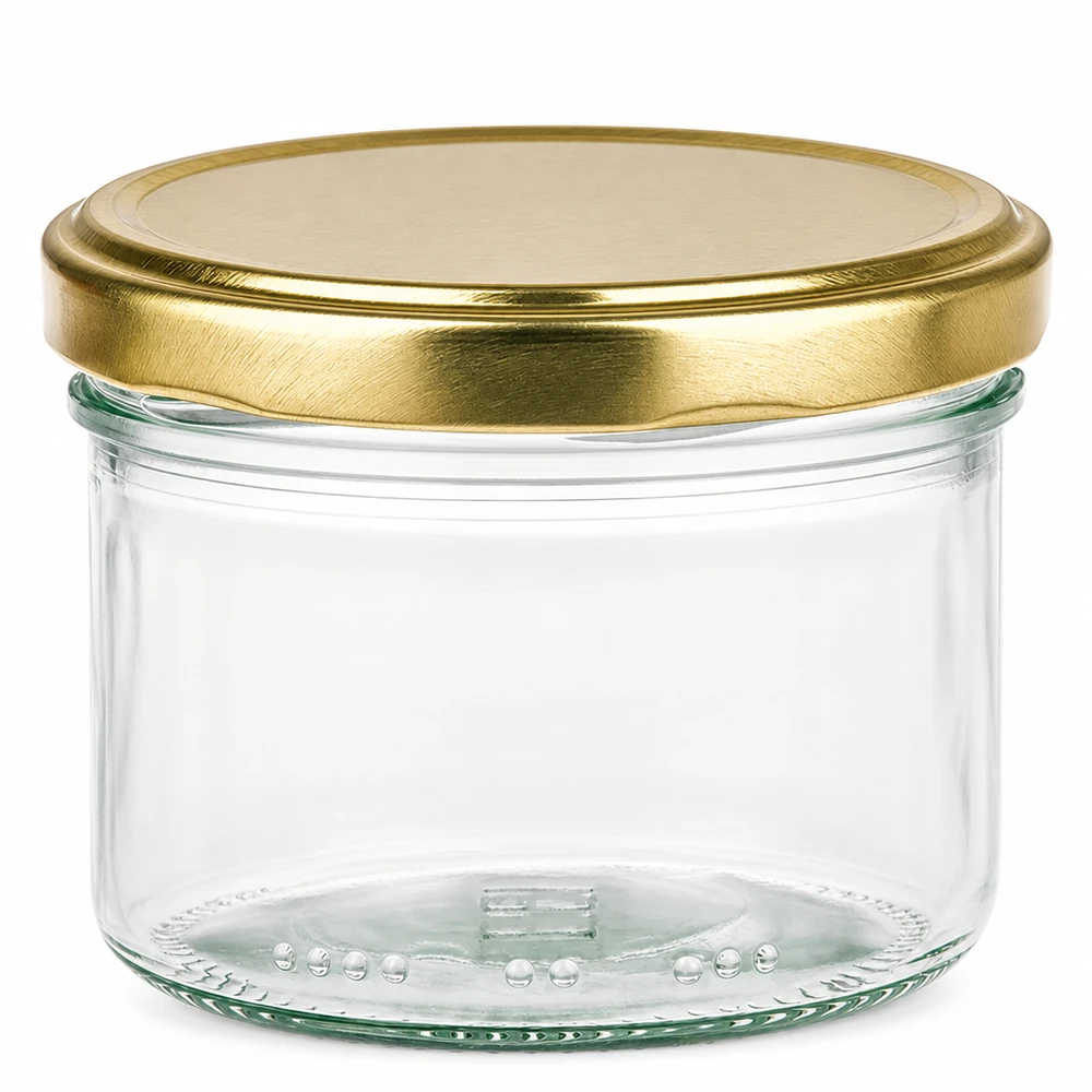 230 ml lege cilinderpot met gouden BioSeal schroefdeksel voor het bewaren van conserven jam honing