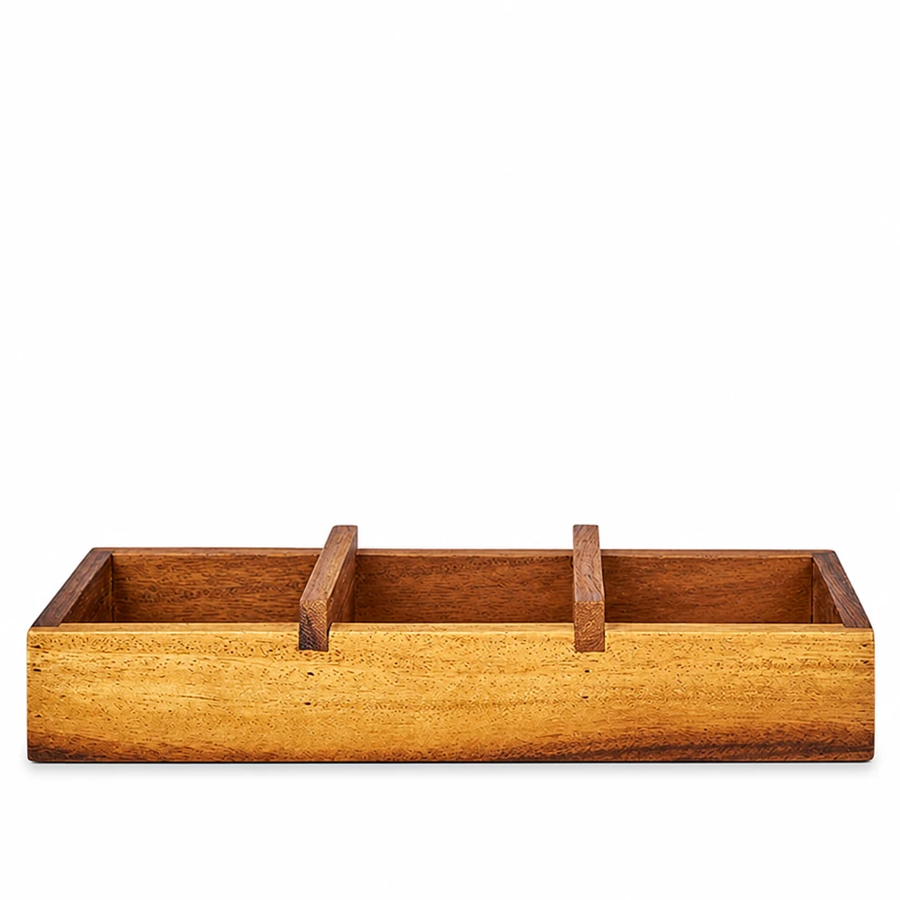 Dienblad Box3 acaciahout voor 3 WECK stortglas Dienblad Box3 van acaciahout met drie vakken voor WECK bekers bruin natuurhout rechthoekig met handgrepen