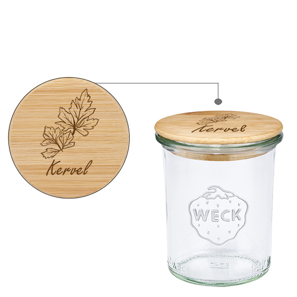 Houten dekselset "Kervel" met WECK weckpot 160ml Houten dekselset "Kervel" met WECK weckpot 160ml