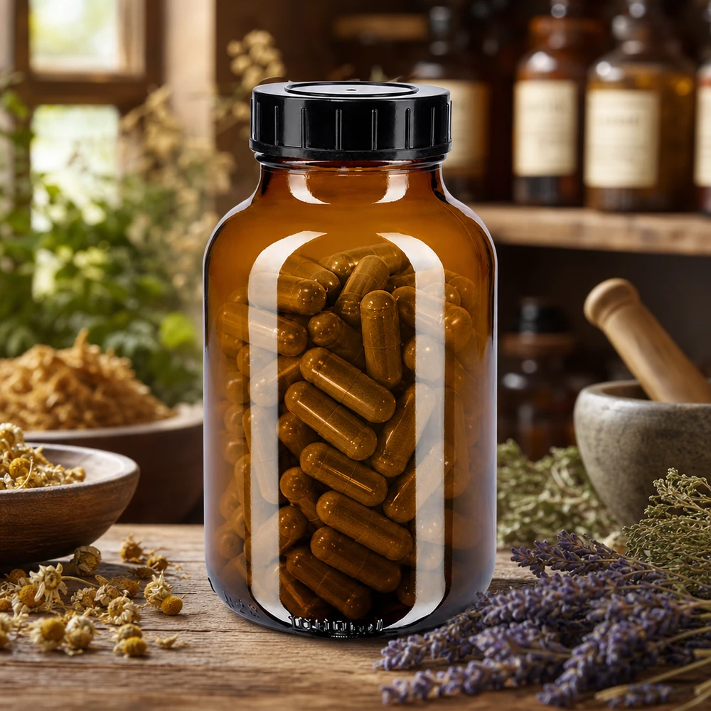 Fles met wijde hals 1000 ml bruin glas met schroefdeksel Bruine 1000ml wijdhalsfles met schroefdop voor capsules en farmaceutische producten