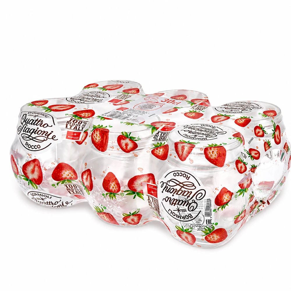 Quattro Stagioni huishoudpotten 300ml met aardbeienmotief Set van 6 inmaakpotten voor keuken en opslag